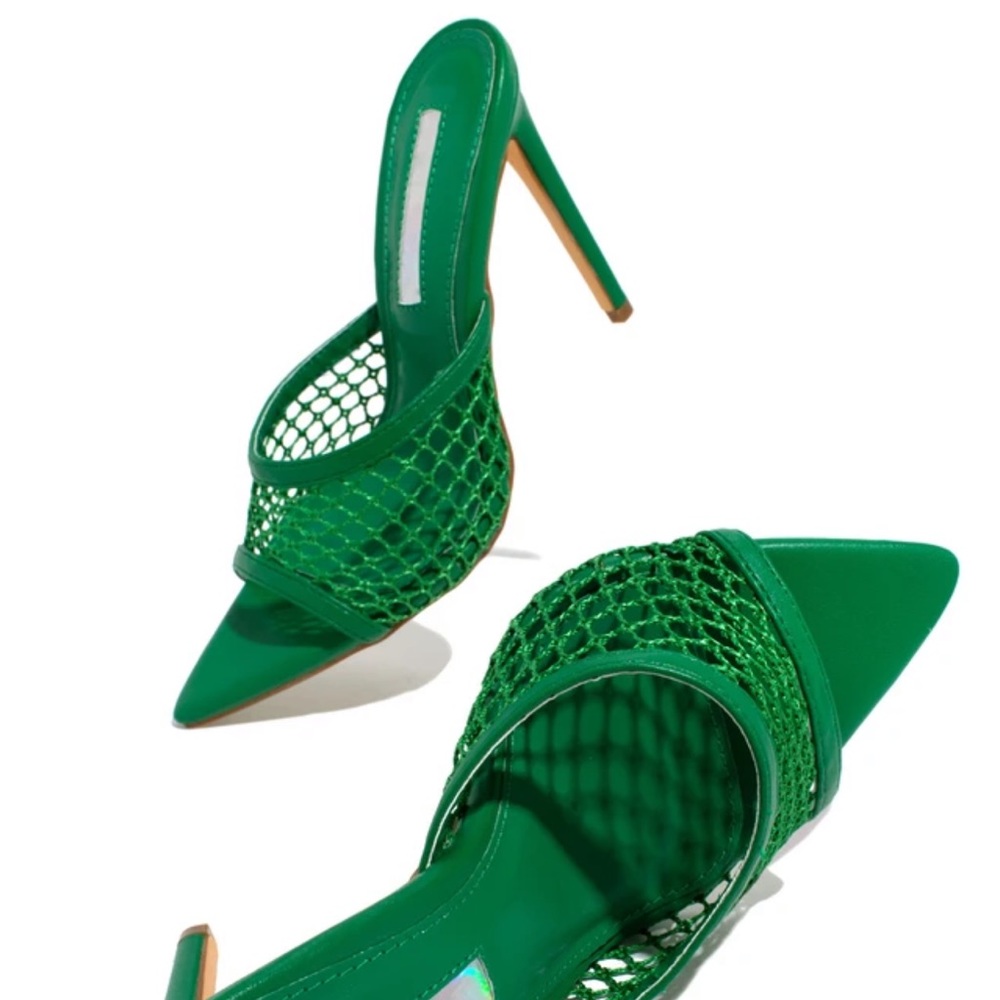 Green Mesh Mules w Stiletto Heel - Picture 5 of 7